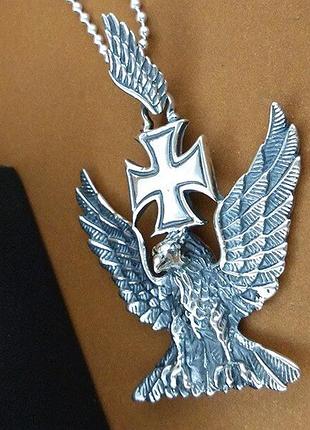 Срібний кулон мальтійський хрест орел байкерський 21 грам