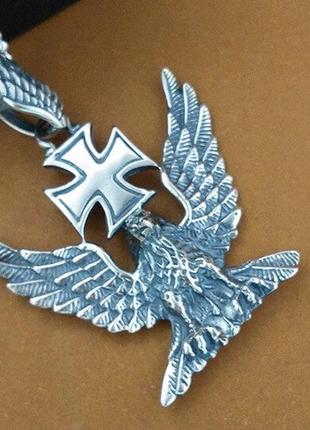 Срібний кулон мальтійський хрест орел байкерський 21 грам