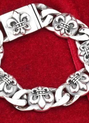 Мужской серебряный браслет королевская лилия chrome hearts 103,71 гр, 20,5 см1 фото