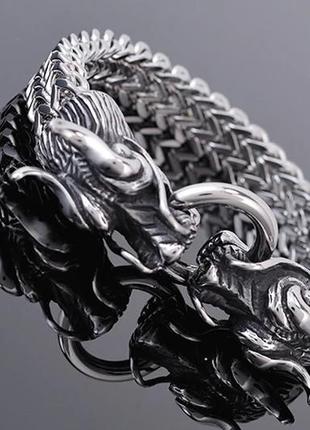 Мужской большой браслет дракон сталь 316l  22,5 см. 103 гр. вечный