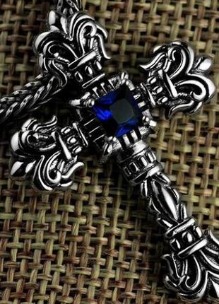 Серебряный кулон крест с цирконом blue rage3 фото