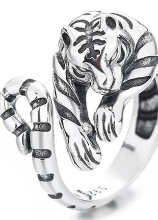 Серебряное кольцо унисекс тигр  разъемное 16-20 размер