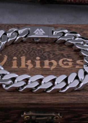 Мужской  браслет скандинавский викинг сталь 316l валькнут 20,5 см вечный комплект