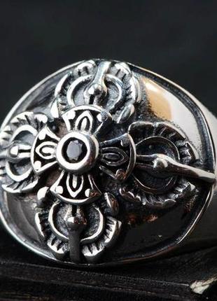 Серебряное кольцо унисекс крест двойной дордже ваджра 9,16 грамма разьемное 18-23 размер