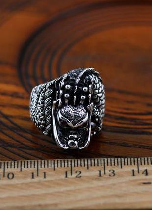 Мужское серебряное кольцо дракон сердце 18,5 размер гранат4 фото