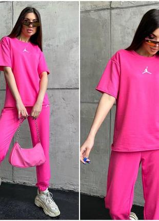 Стильний жіночий спортивний костюм, трикотажний костюм-двійка рожевого кольору