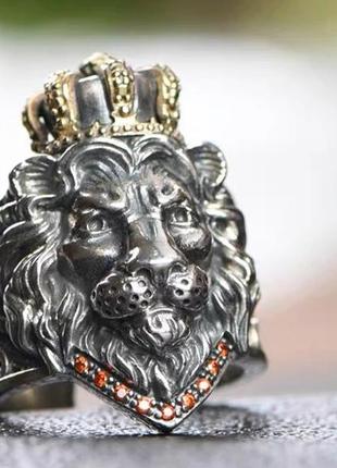 Серебряное кольцо мужское большое король лев 18,5 грамм разъемное 18-22 размер