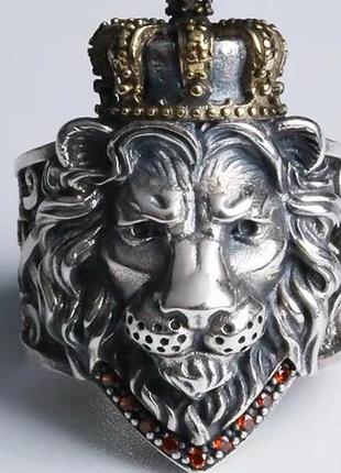 Серебряное кольцо мужское большое король лев 18,5 грамм разъемное 18-22 размер6 фото