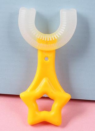 Дитяча зубна щітка, у-подібна 7-12 років / прилад для чищення зубів / u - образна / жовта/ 360 градусів1 фото