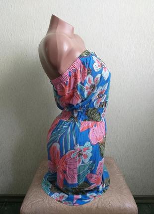 Летнее платье с открытыми плечами. сарафан. туника. голубой, розовый, в цветочек.5 фото