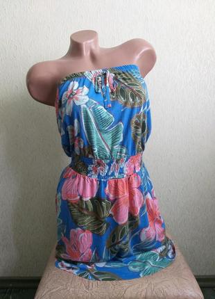 Летнее платье с открытыми плечами. сарафан. туника. голубой, розовый, в цветочек.7 фото