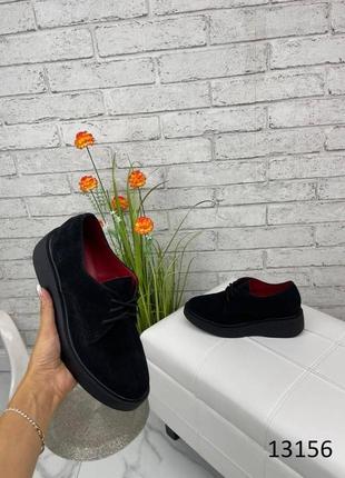 Жіночі натуральні замшеві туфлі чорного кольору, замшеві жіночі туфлі на танкетці2 фото
