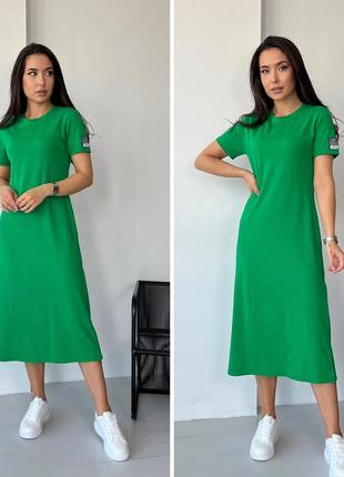 Легка жіноча подовжена сукня міді, трикотажна сукня зеленого кольору