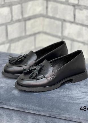 Жіночі натуральні шкіряні туфлі, лофери чорного кольору, шкіряні жіночі туфлі6 фото
