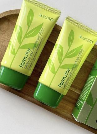 Сонцезахисний зволожуючий крем з насінням зеленого чаю - farmstay green tea seed moisture sun cream spf 50+ pa+++, 70 г