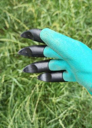 Садові рукавички garden genie gloves з кігтями чорно-бірюзові wn граблі