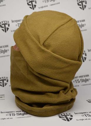 Комплект флисова шапка-біні amazon і шарф-труба бафф койот4 фото