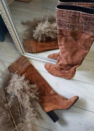 Кожаные, замшевые сапоги, ботфорты рыжие высокие новые
