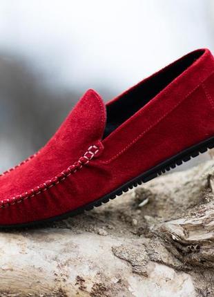 Приголомшливі мокасини у червоному замші 42 розмір