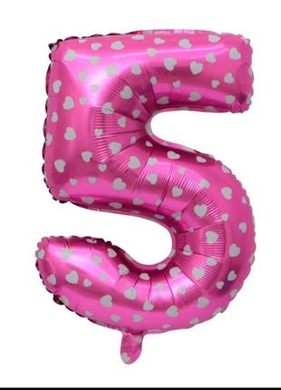 Фольгована кулька "цифра 5" рожевий 80 см.