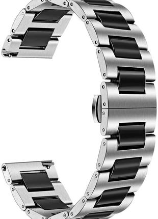 Браслет 22 мм сталь-кераміка універсальний ремінець для годинника срібно-чорний