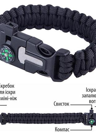 Браслет выживания из паракорта 5 в 1 black (black)