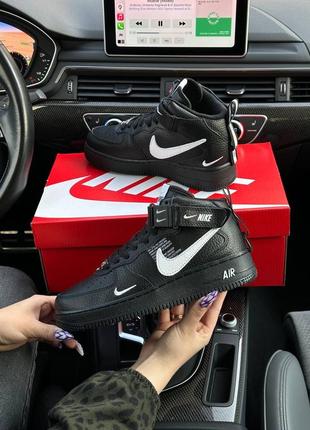 Жіночі кросівки nike air force mid utility all black white/женские кроссовки6 фото