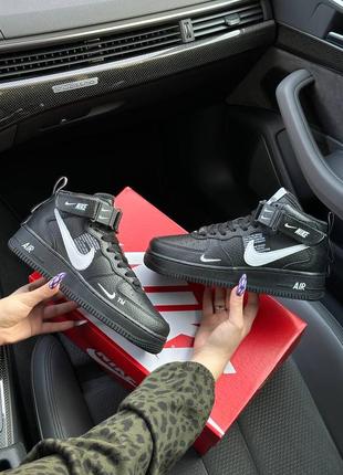 Жіночі кросівки nike air force mid utility all black white/женские кроссовки9 фото