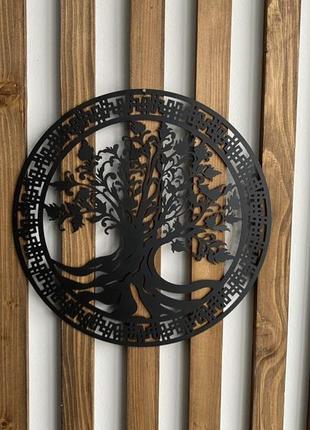 Настенный декор панно картина лофт из металла дерево жизни 30х30см