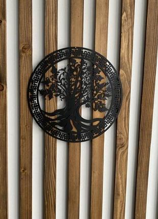 Настенный декор панно картина лофт из металла дерево жизни 30х30см