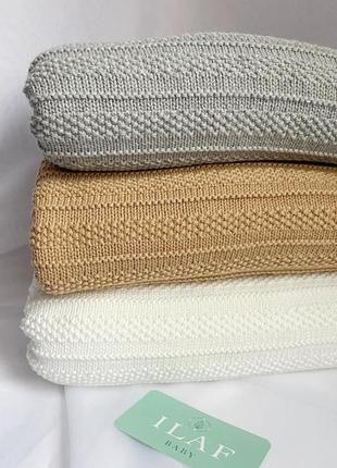 Плед вязаный детский утепленный полоски серые