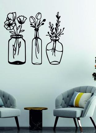 Декоративне настінне панно «квіти у баночці» декор на стіну2 фото