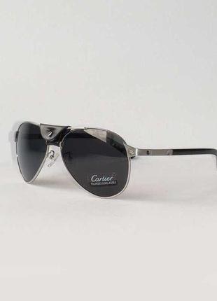 Очки cartier santos dumont classic aviator silver black1 фото