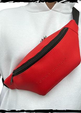 Бананка tommy hilfiger. сумка через плече, сумка на пояс. th. томмі хілфігер червона, унісекс