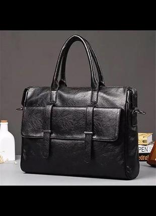 Мужская городская кожаная винтажная чёрная модная сумка портфель1 фото