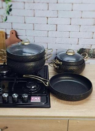 Набір посуду з антипригарним покриттям 3055 (золото)4 фото