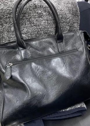 Мужская городская кожаная винтажная чёрная модная сумка портфель6 фото