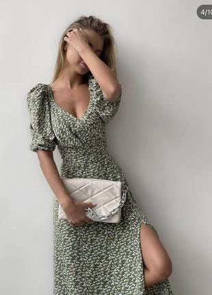 Плаття сукня міді з розріз рукав ліхтарик  декольте