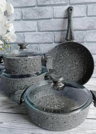Набір посуду з гранітним покриттям (сірий) oms colection