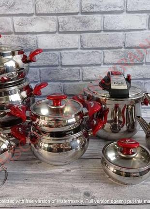 Сімейний набір посуду 22 предмети з нержавіючої сталі від oms collection9 фото