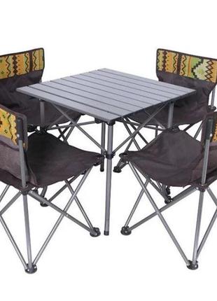 Туристичний стіл для пікніка grand picnic, розкладний стіл + 4 стільці зі спинками в чохле
