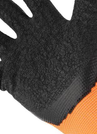 Рукавичка трикотажна синтетична синтетична помаранчева покрита чорним рифленим латексом 11" intertool sp-01192 фото