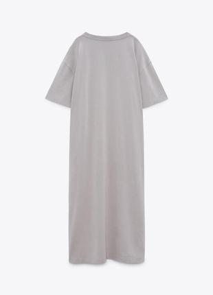 Плотное хлопковое платье-футболка zara с разрезами платья миди оверсайз6 фото
