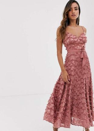 Платье миди цвета пыльной розы с 3d бахромой forever u1 фото