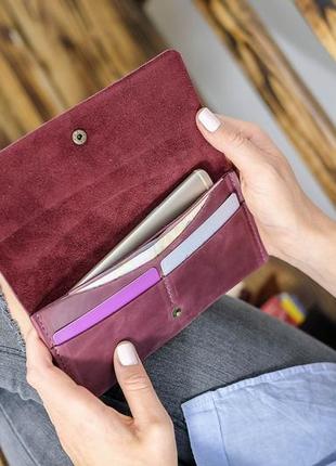 Кожа. ручная работа. кожаный фиолетовый, бордовый кошелек, портмоне, клатч2 фото