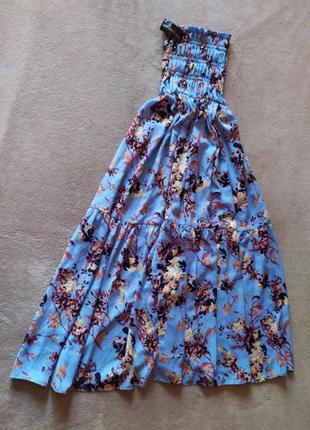 Невероятное нежное женственное небесно голубое длинное платье бандо цветочный принт3 фото