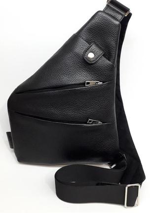 Сумка кобура. городской рюкзак через плечо, слинг. черная сумка из натуральной кожи.1 фото