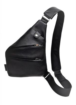 Сумка кобура. городской рюкзак через плечо, слинг. черная сумка из натуральной кожи.2 фото