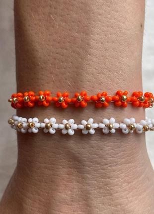 Браслет цветочки из бисера. чекер из бисера. анклет