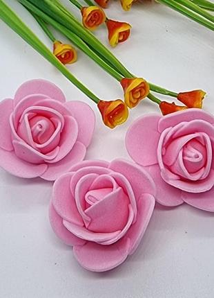 Роза латексная ( фоамиран ) 3,5-4см. 1 шт. цвет розовый.